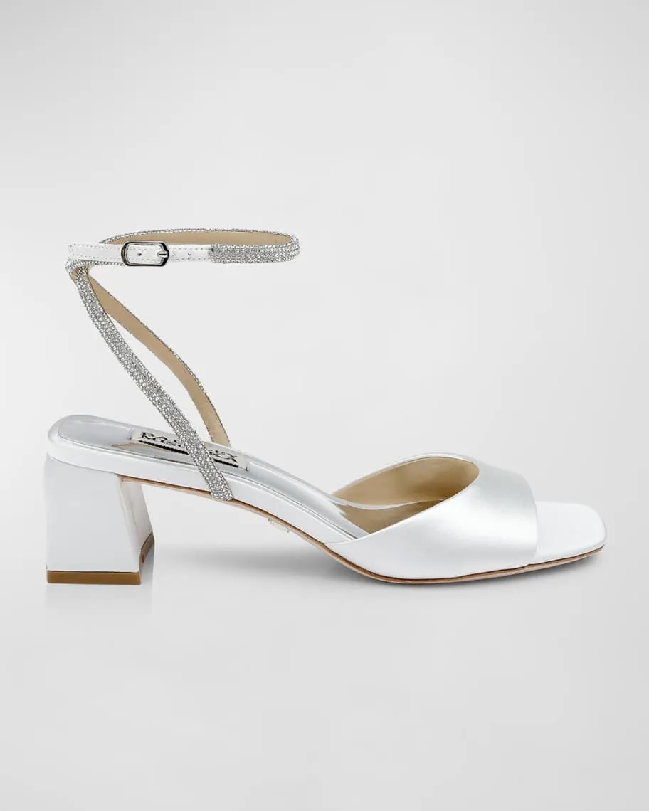 Infinity Badgley Mischka Satin Block Heel Sandals with Crystals