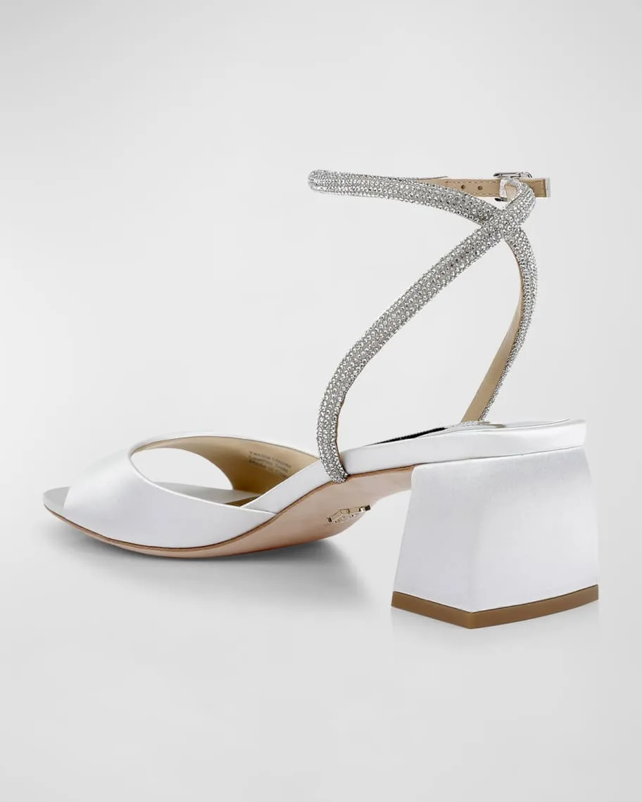 Infinity Badgley Mischka Satin Block Heel Sandals with Crystals