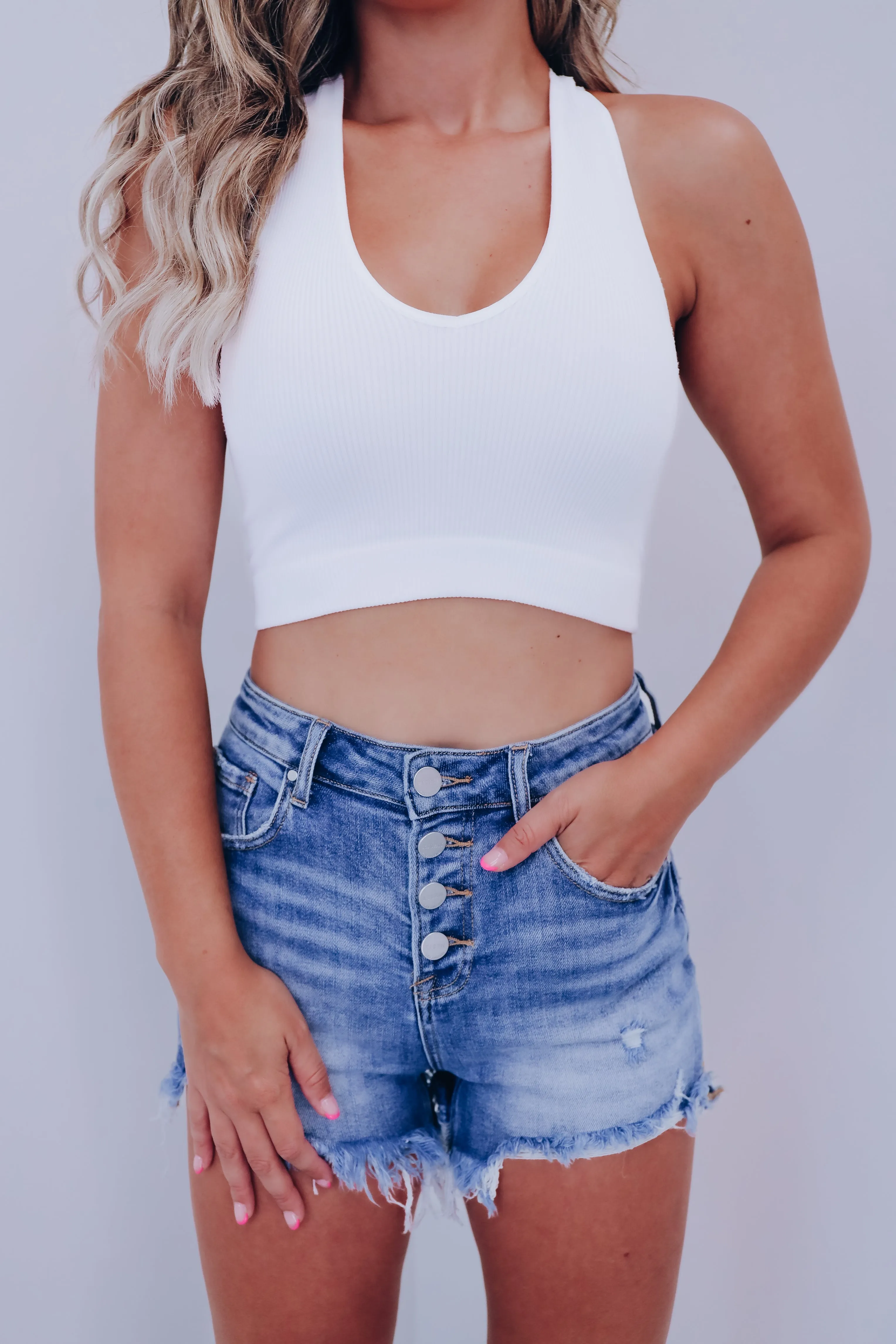 Iona Ribbed Cropped Tank - White