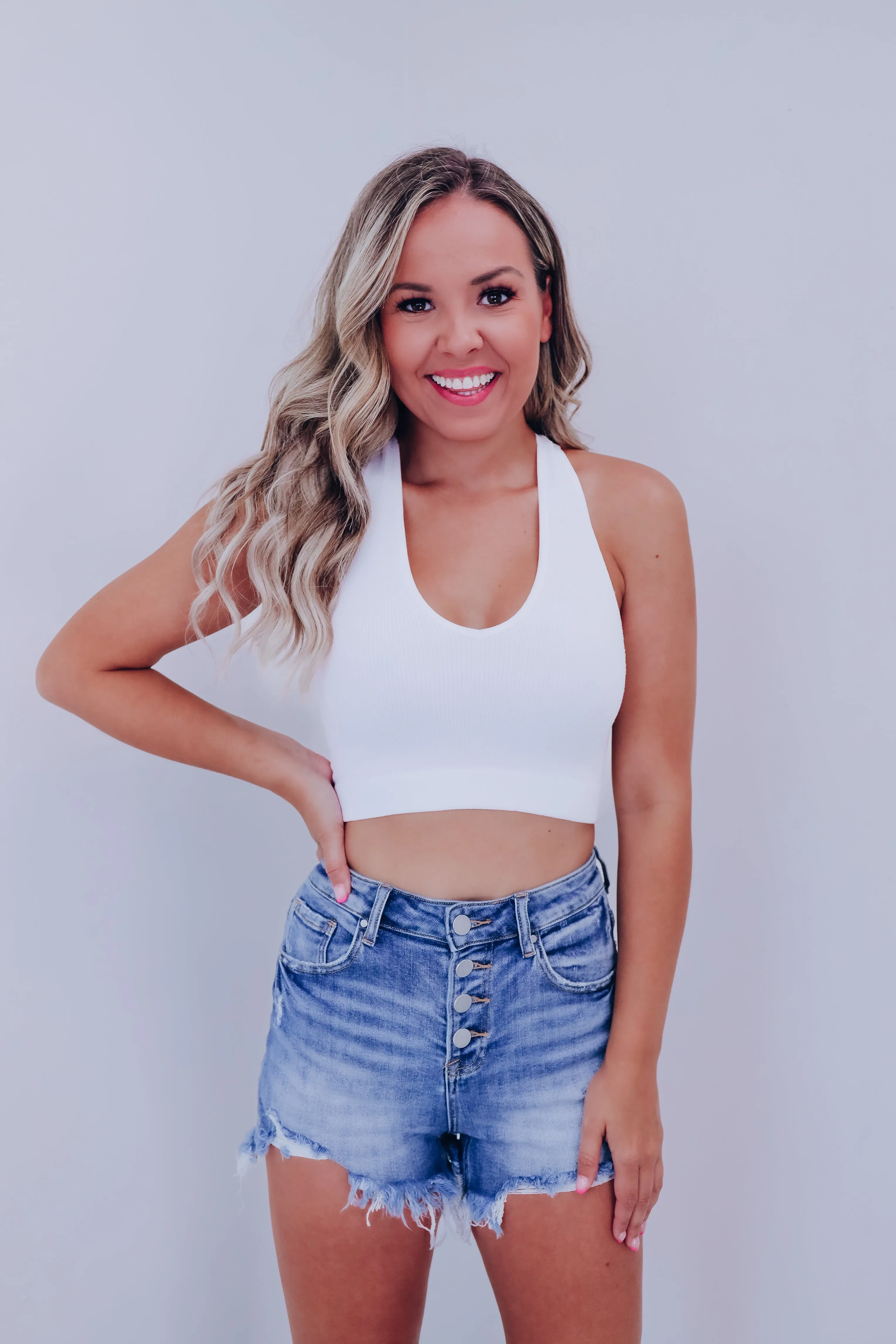 Iona Ribbed Cropped Tank - White