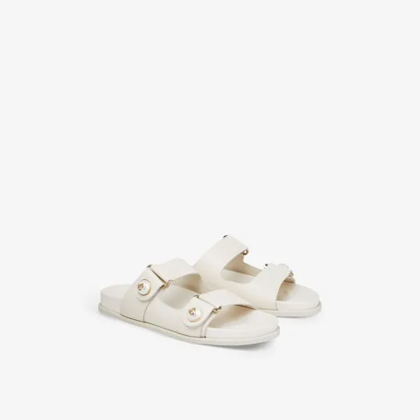 Jimmy Choo Fayance Sandals in Latte Leather and Pearls