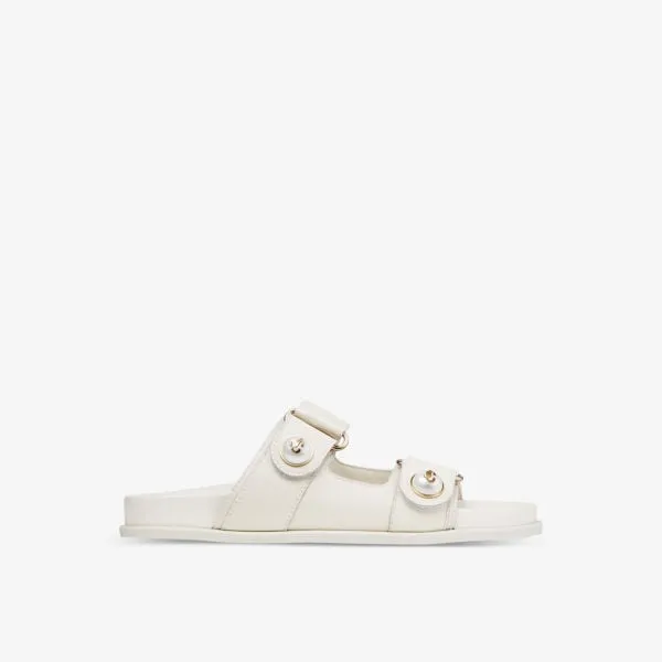 Jimmy Choo Fayance Sandals in Latte Leather and Pearls