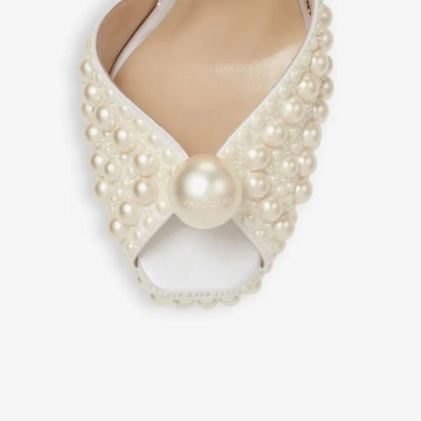 Jimmy Choo satin platform sandals Sacaria 120 with pearls, white