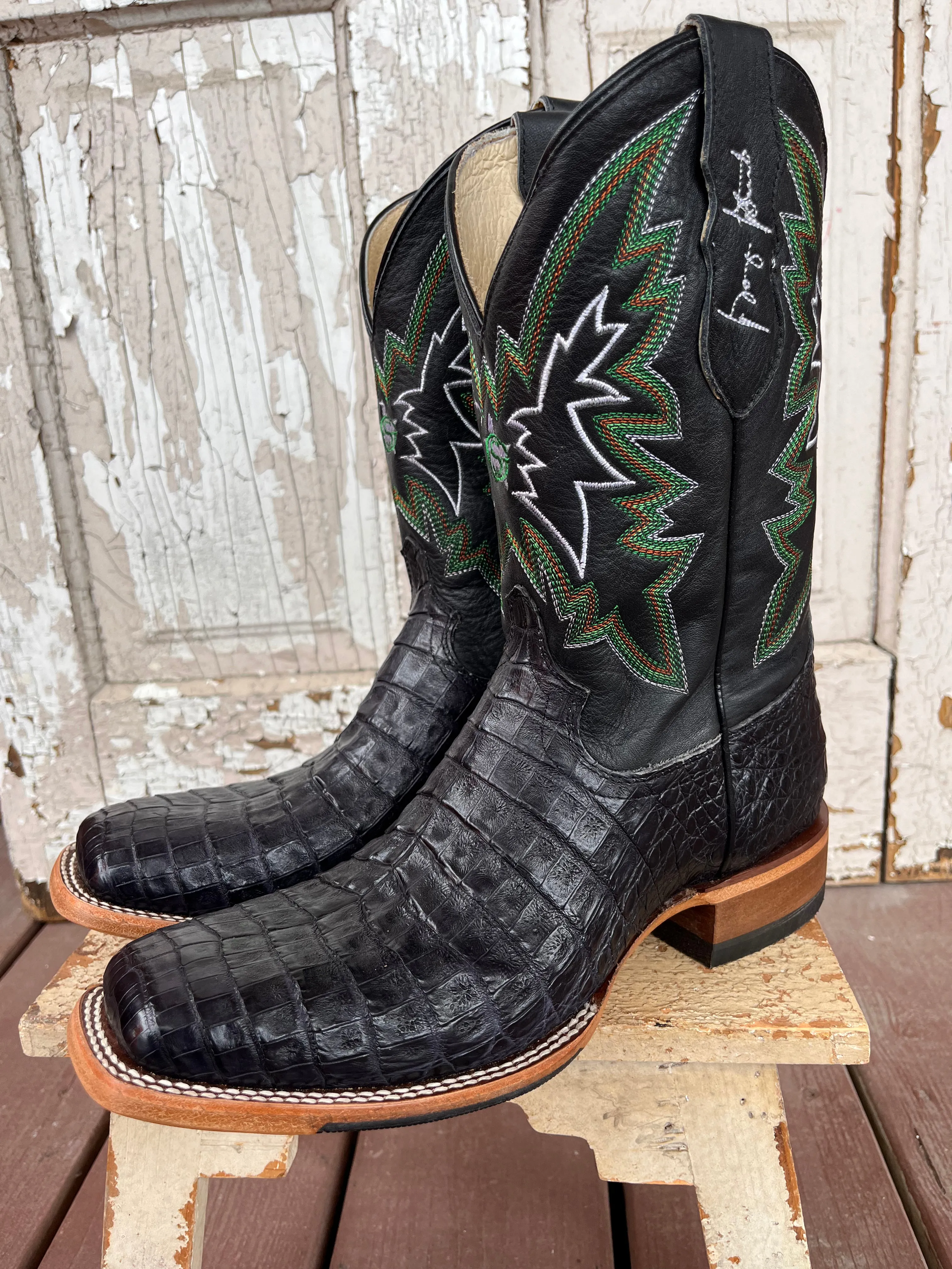 Justin Men's George Strait Haggard Black Caiman Square Toe Cowboy Boot GR5705