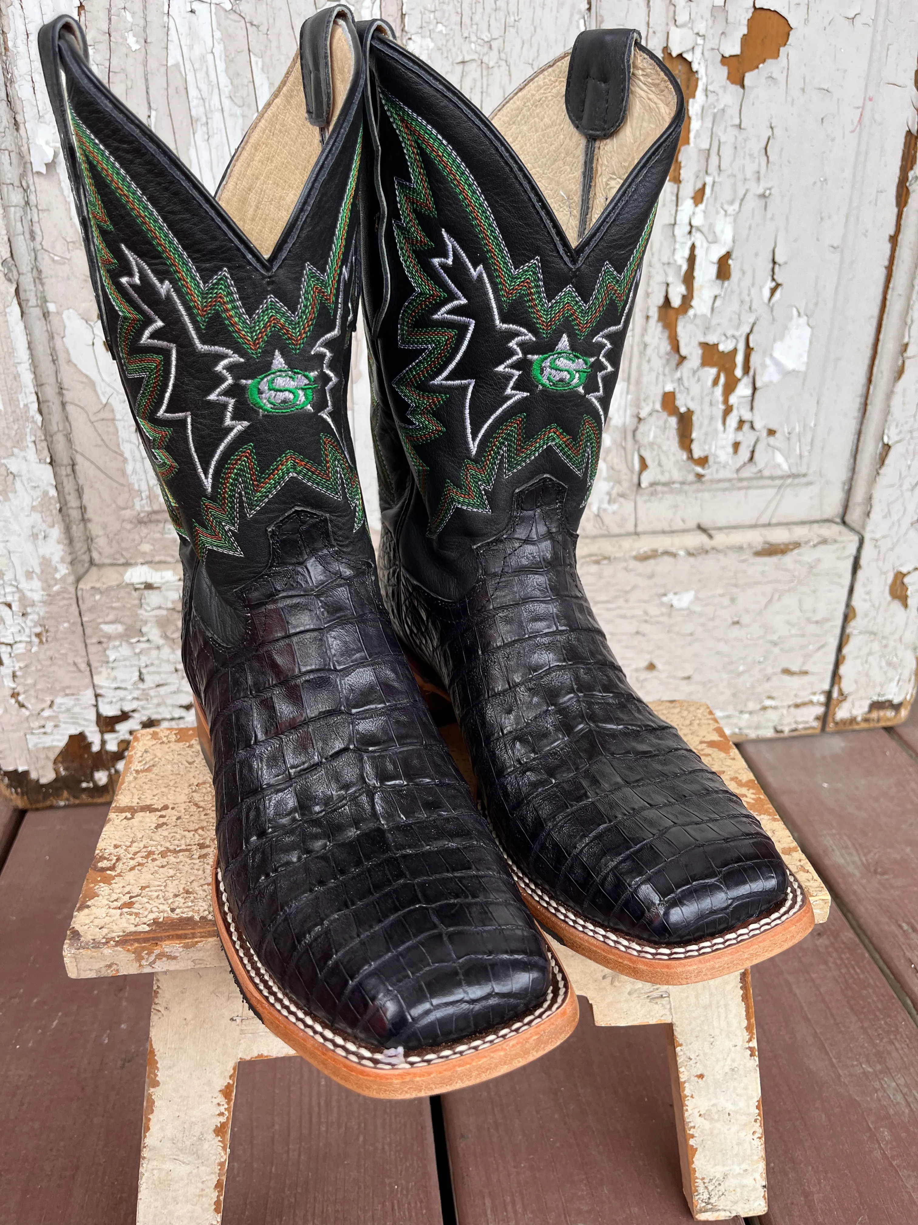 Justin Men's George Strait Haggard Black Caiman Square Toe Cowboy Boot GR5705