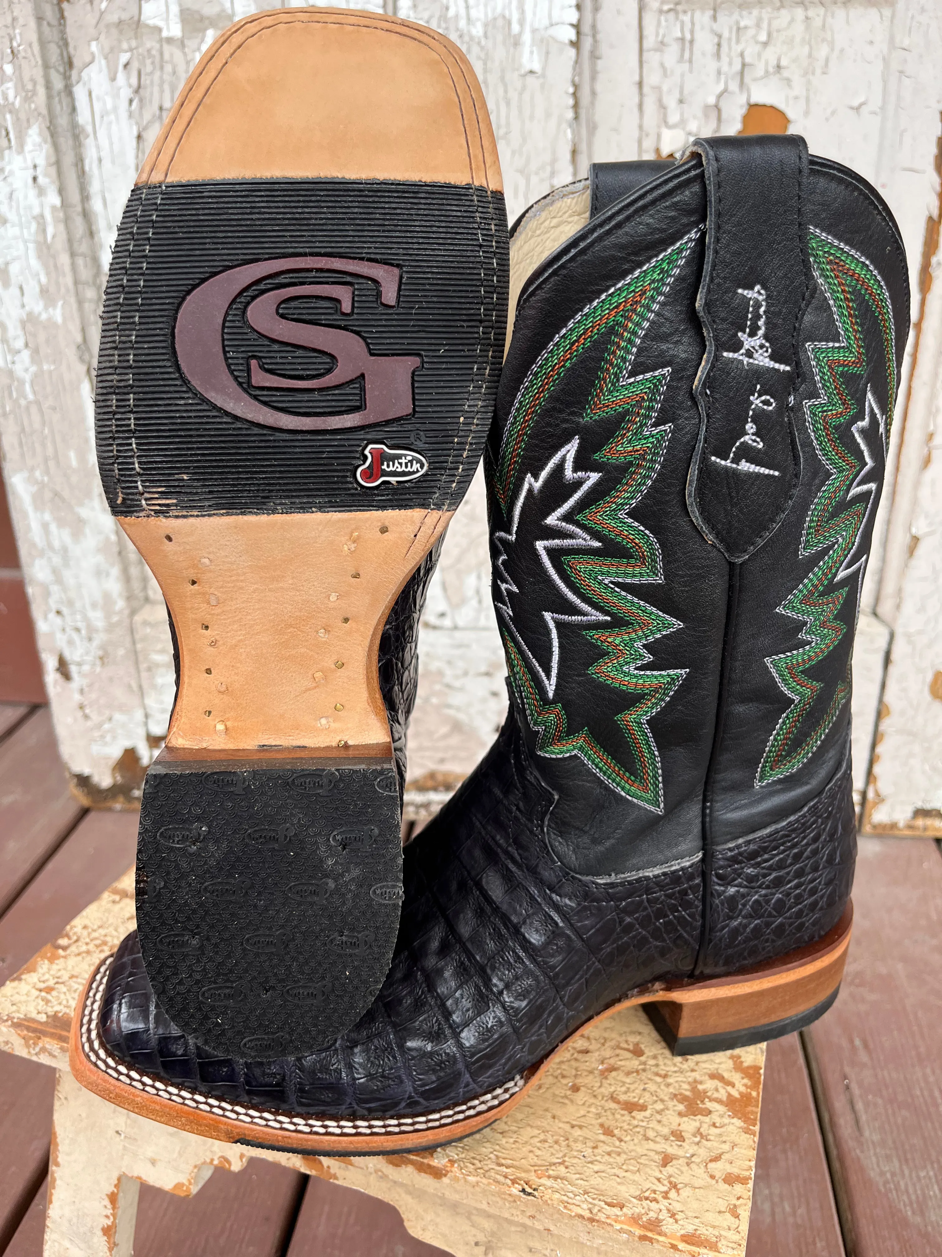 Justin Men's George Strait Haggard Black Caiman Square Toe Cowboy Boot GR5705