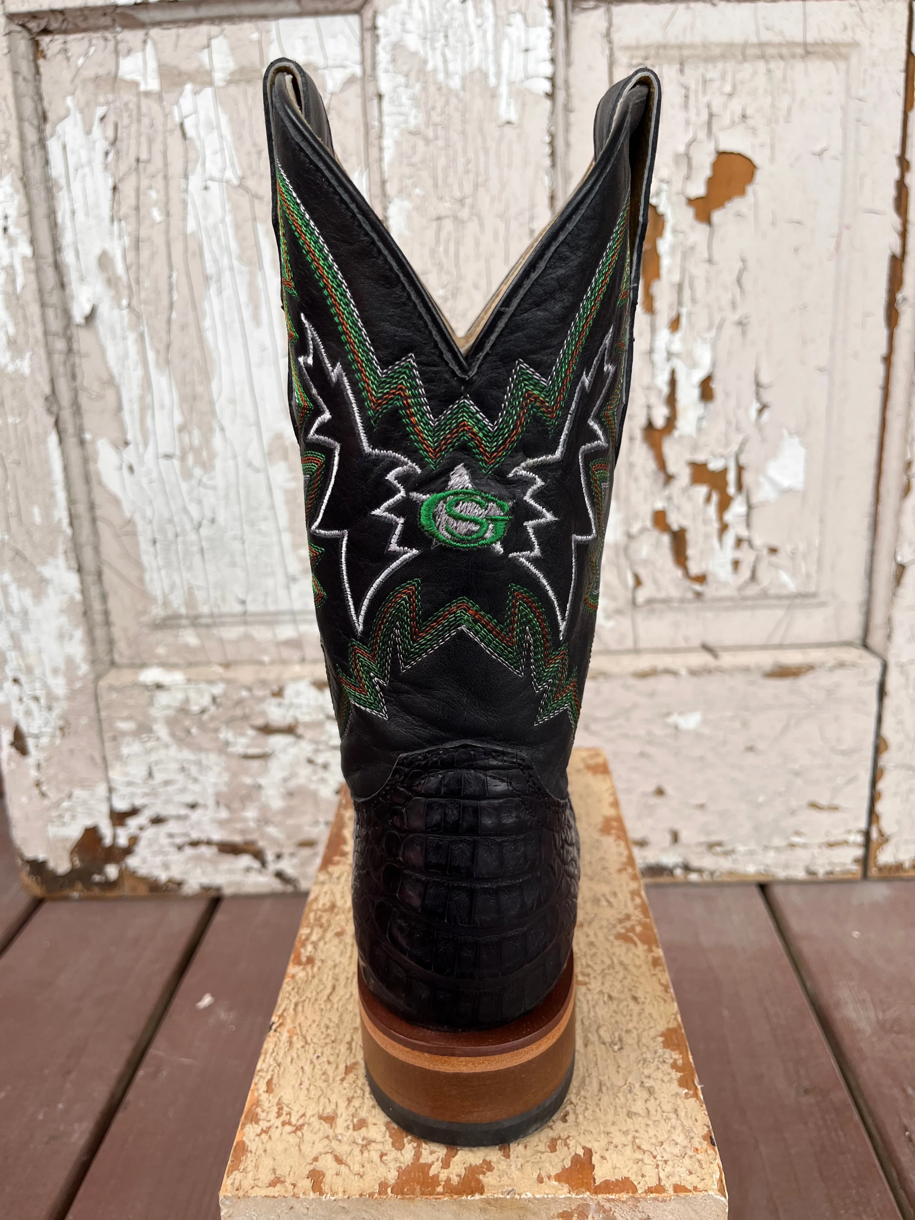 Justin Men's George Strait Haggard Black Caiman Square Toe Cowboy Boot GR5705