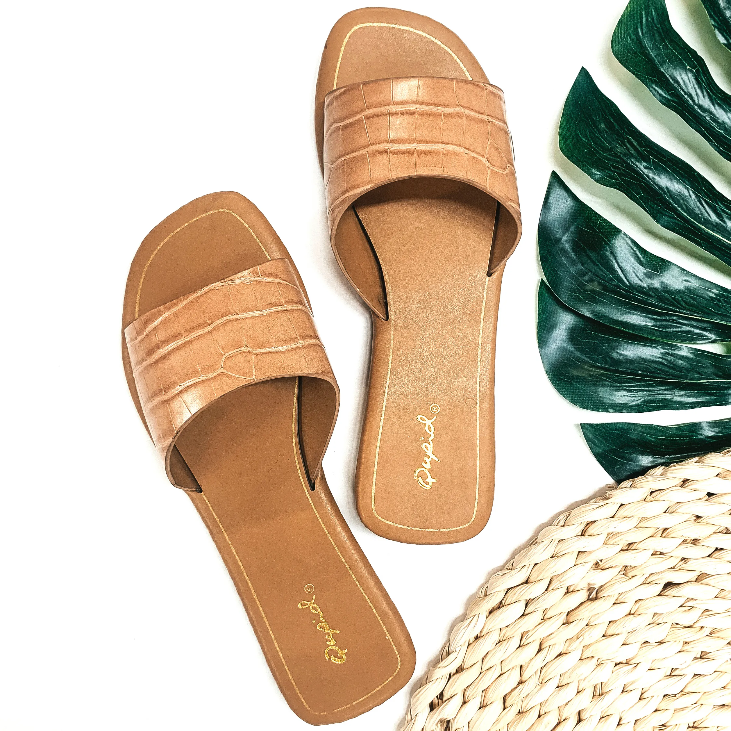 Last Chance Size 6.5 | Always in the Lead Crocodile Slide On Sandals in Nude