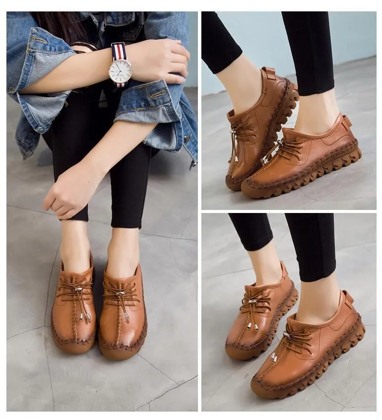 Leather Oxford Flats Loafers Women's Casual Shoes GRCL0306