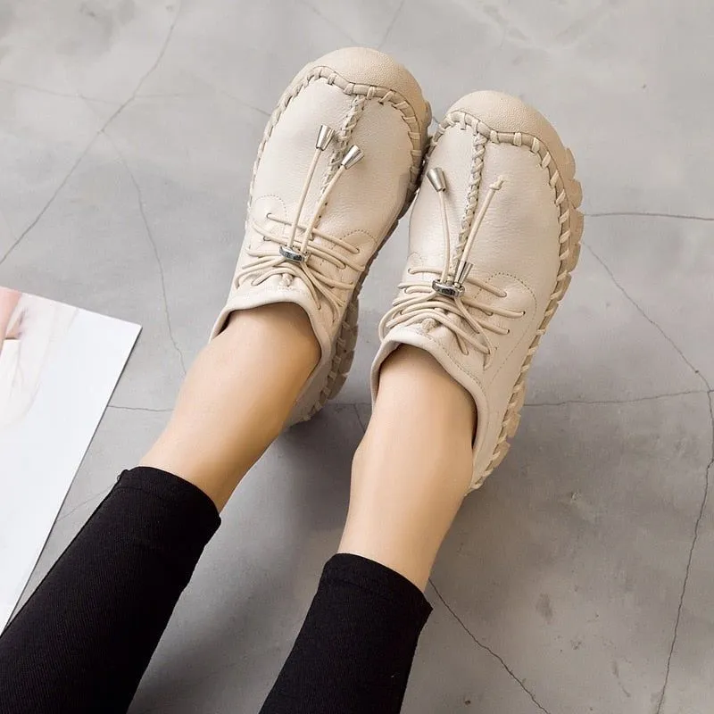 Leather Oxford Flats Loafers Women's Casual Shoes GRCL0306
