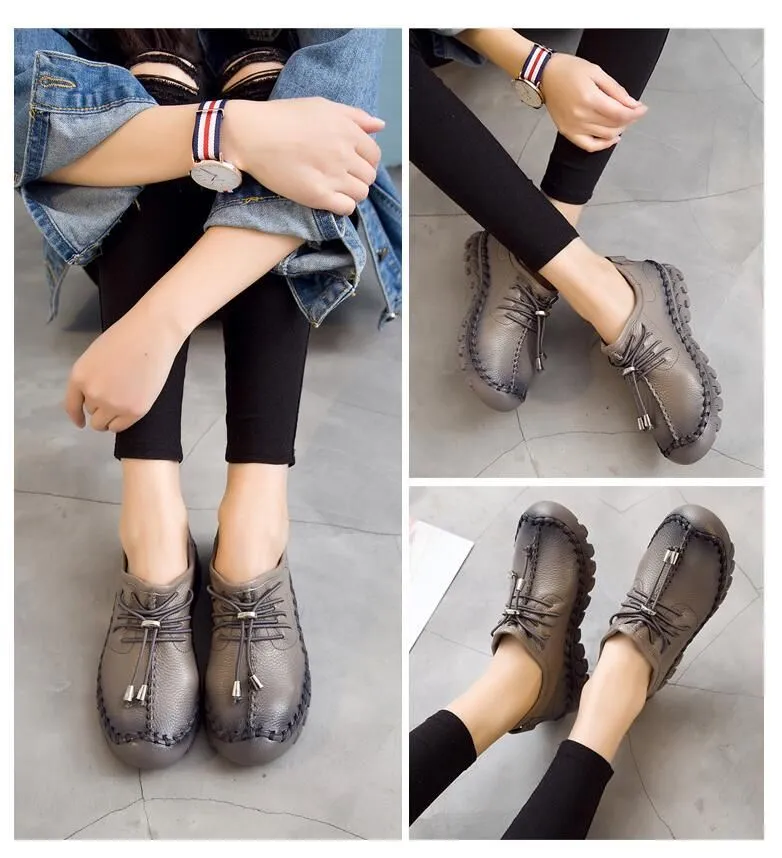 Leather Oxford Flats Loafers Women's Casual Shoes GRCL0306