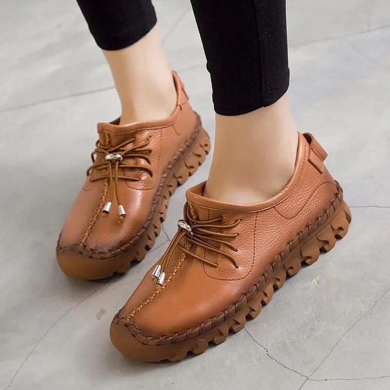 Leather Oxford Flats Loafers Women's Casual Shoes GRCL0306