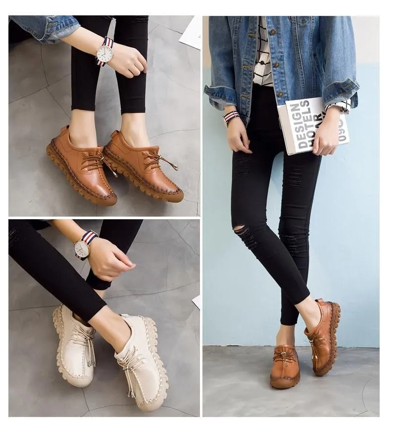 Leather Oxford Flats Loafers Women's Casual Shoes GRCL0306