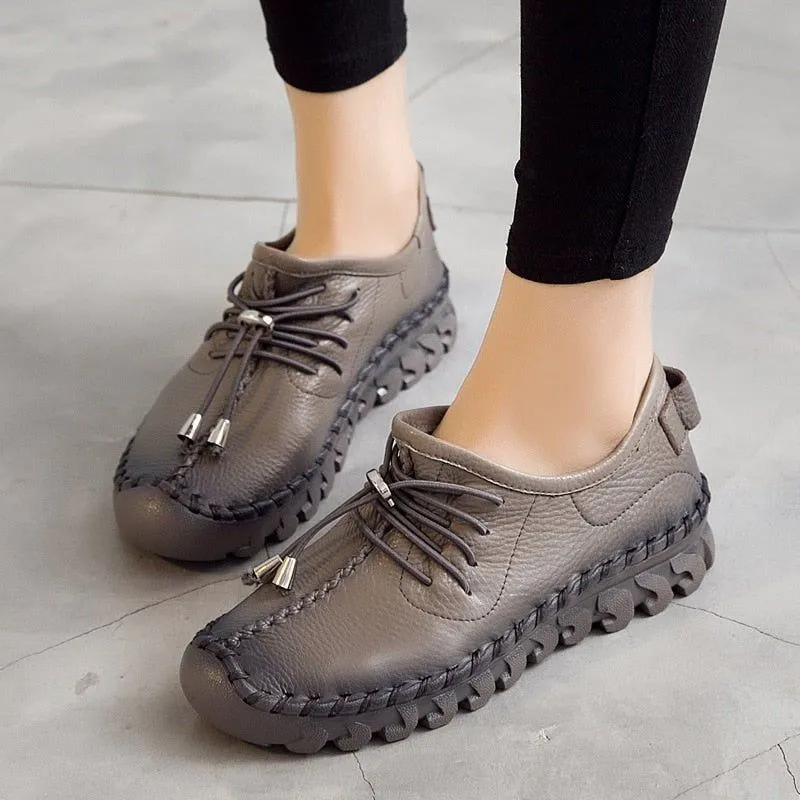 Leather Oxford Flats Loafers Women's Casual Shoes GRCL0306