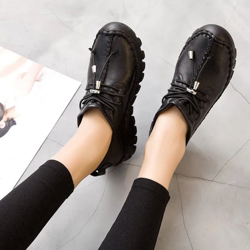 Leather Oxford Flats Loafers Women's Casual Shoes GRCL0306