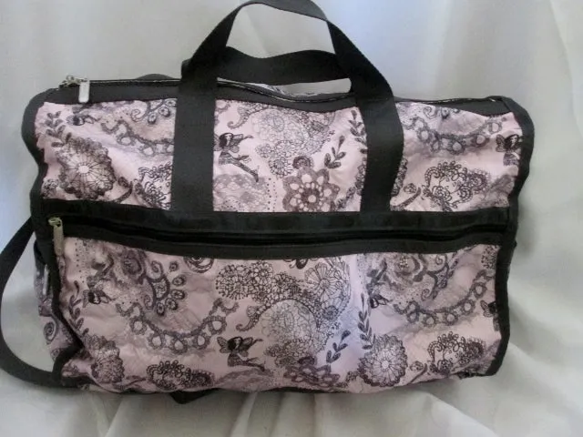 LeSPORTSAC Duffle Travel Carry-On Overnighter Luggage Bag PINK FAIRY FLORAL Black