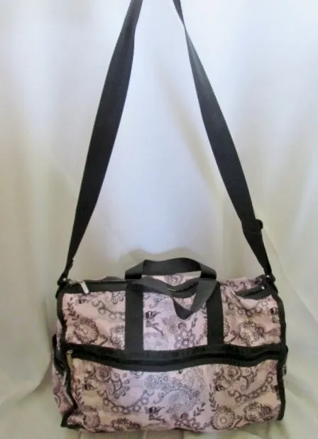 LeSPORTSAC Duffle Travel Carry-On Overnighter Luggage Bag PINK FAIRY FLORAL Black