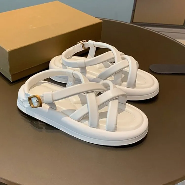 Light Blue Leather Women Platform Sandals Gladiator Cross Strap Summer Shoes White Thick Bottom Lady Beach Sandalias Femmes