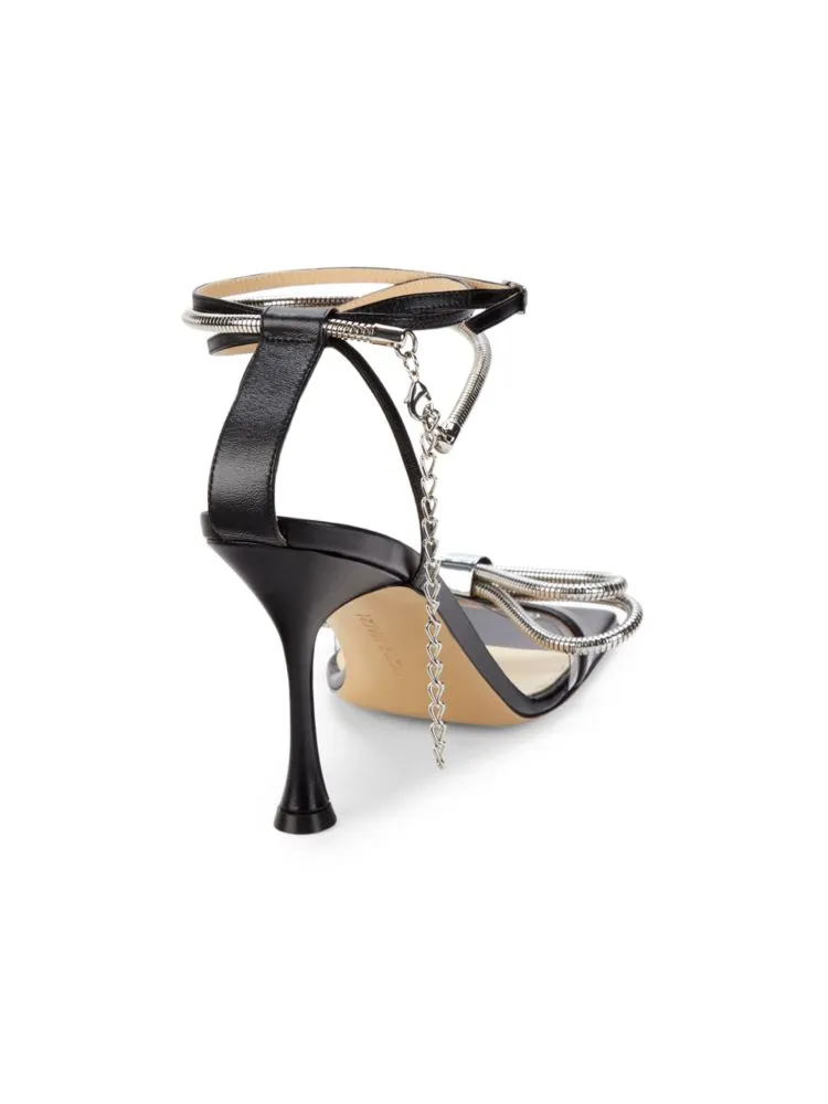 Mach & Mach Double Chain Bow Sandals, Black