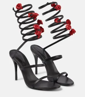 Magda Butrym satin sandals with floral appliqué, black