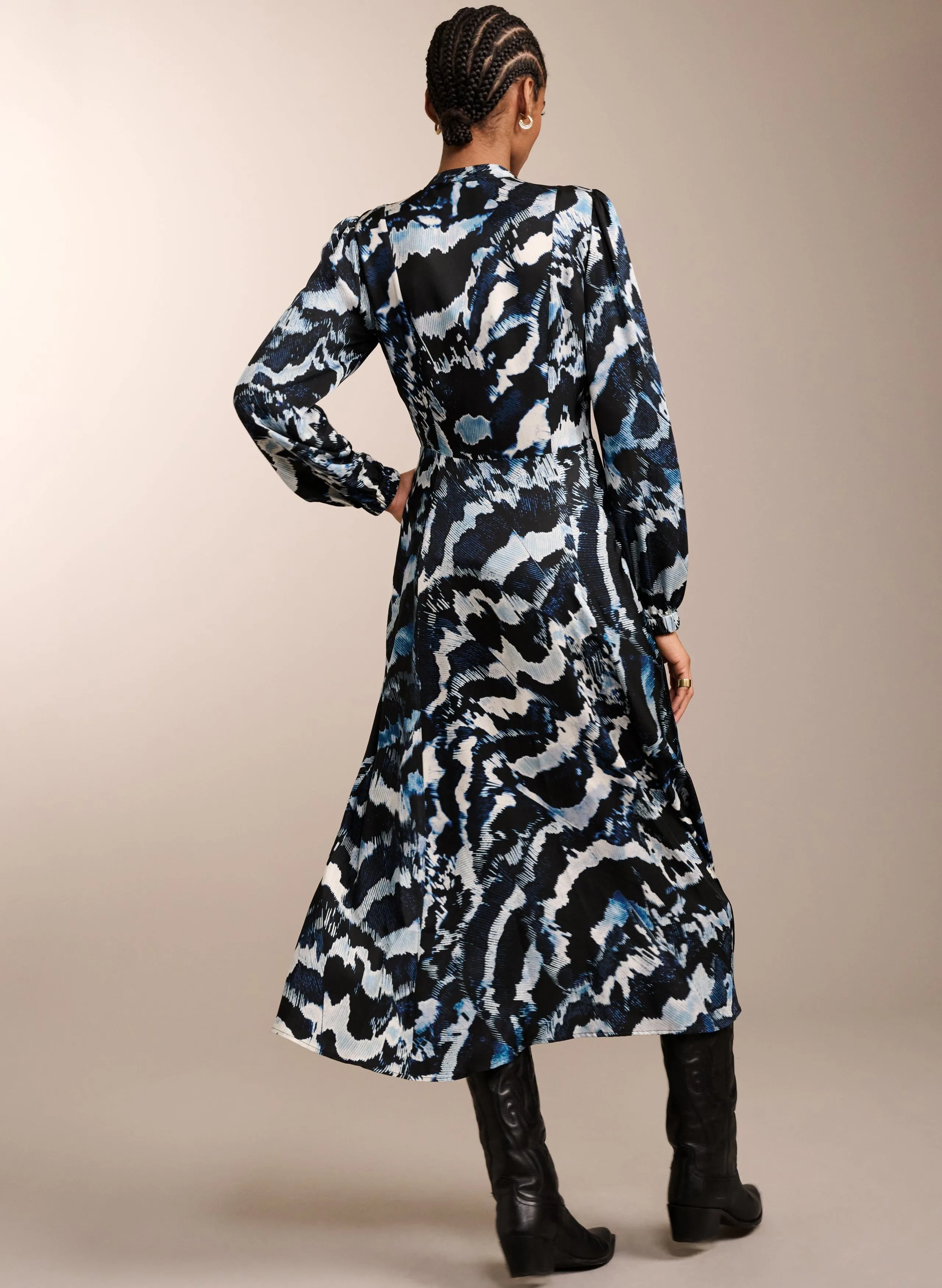 Maja Viscose Satin Dress | Black & Blue