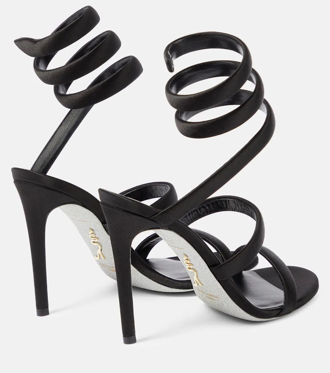 Margot satin sandals with Rene Caovilla decoration, black