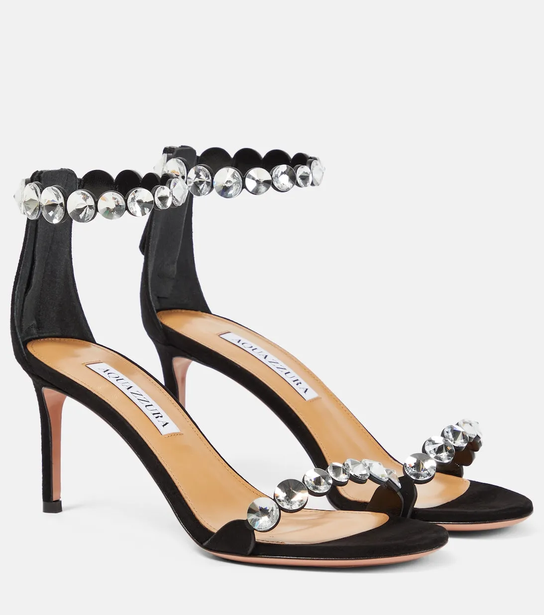 Maxi-Tequila 75 Aquazzura Embellished Suede Sandals, Black
