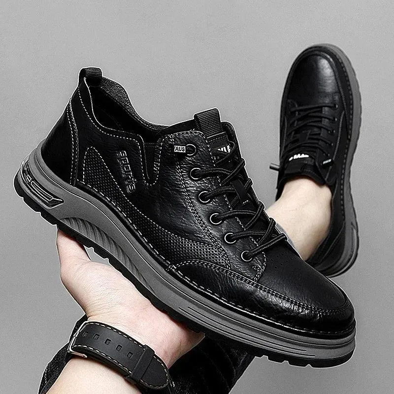 Men's Casual Shoes: Leather Business Antiskid Sneakers - TSS186