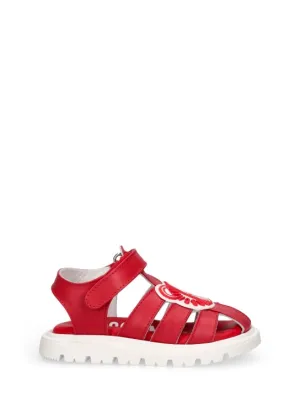 Moschino   Logo print leather sandals w/teddy patch 