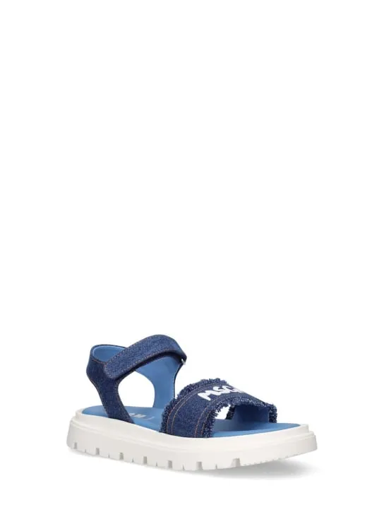 MSGM   Logo cotton denim strap sandals 