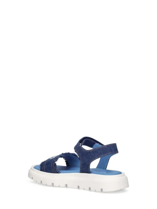 MSGM   Logo cotton denim strap sandals 
