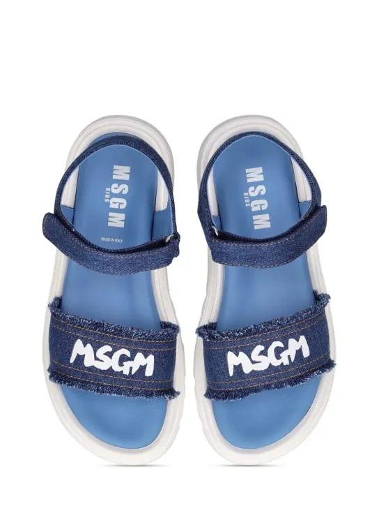 MSGM   Logo cotton denim strap sandals 
