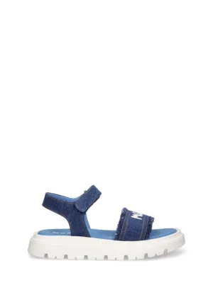MSGM   Logo cotton denim strap sandals 