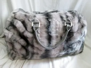 NEW DENNIS BASSO FAUX FUR Vegan Duffle Bag Overnighter GRAY Travel TIGER MILLS
