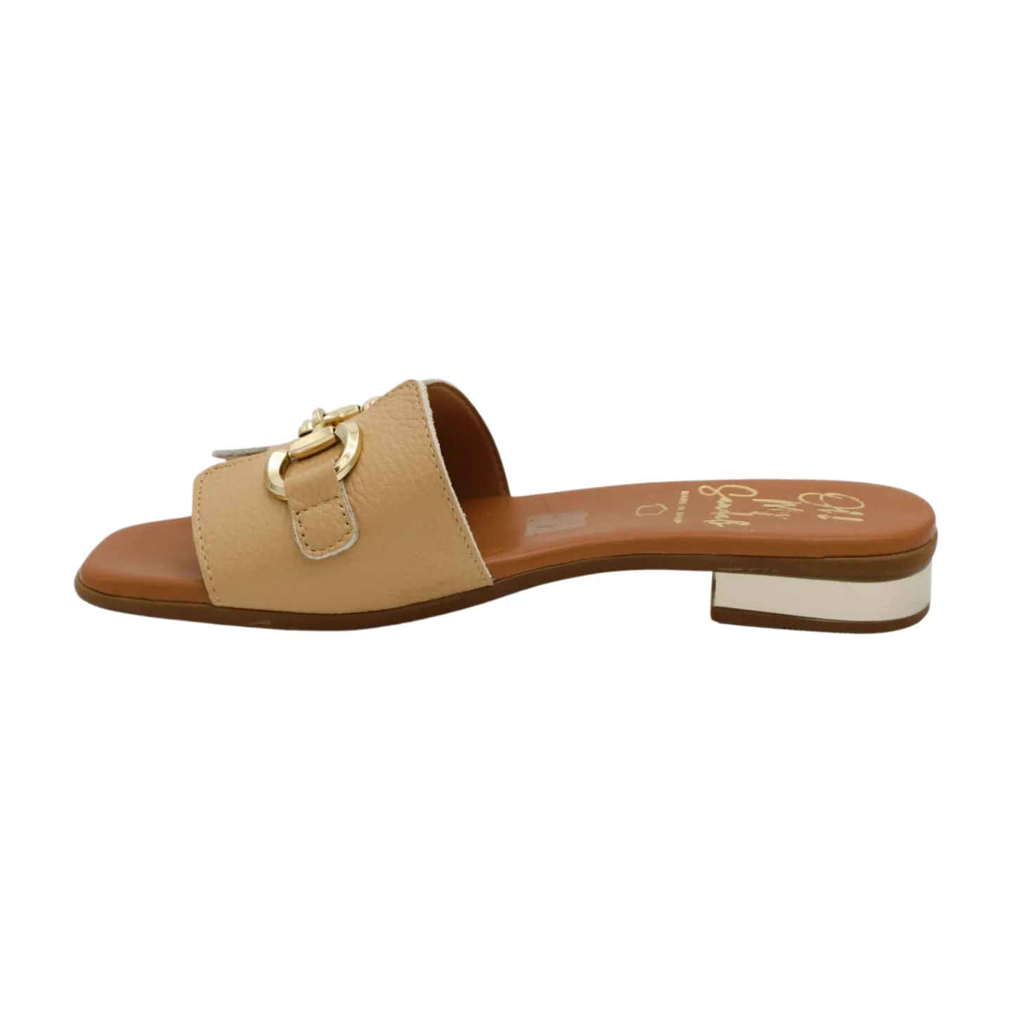 OH MY SANDALS Camel Leather Slider Sandal 5348