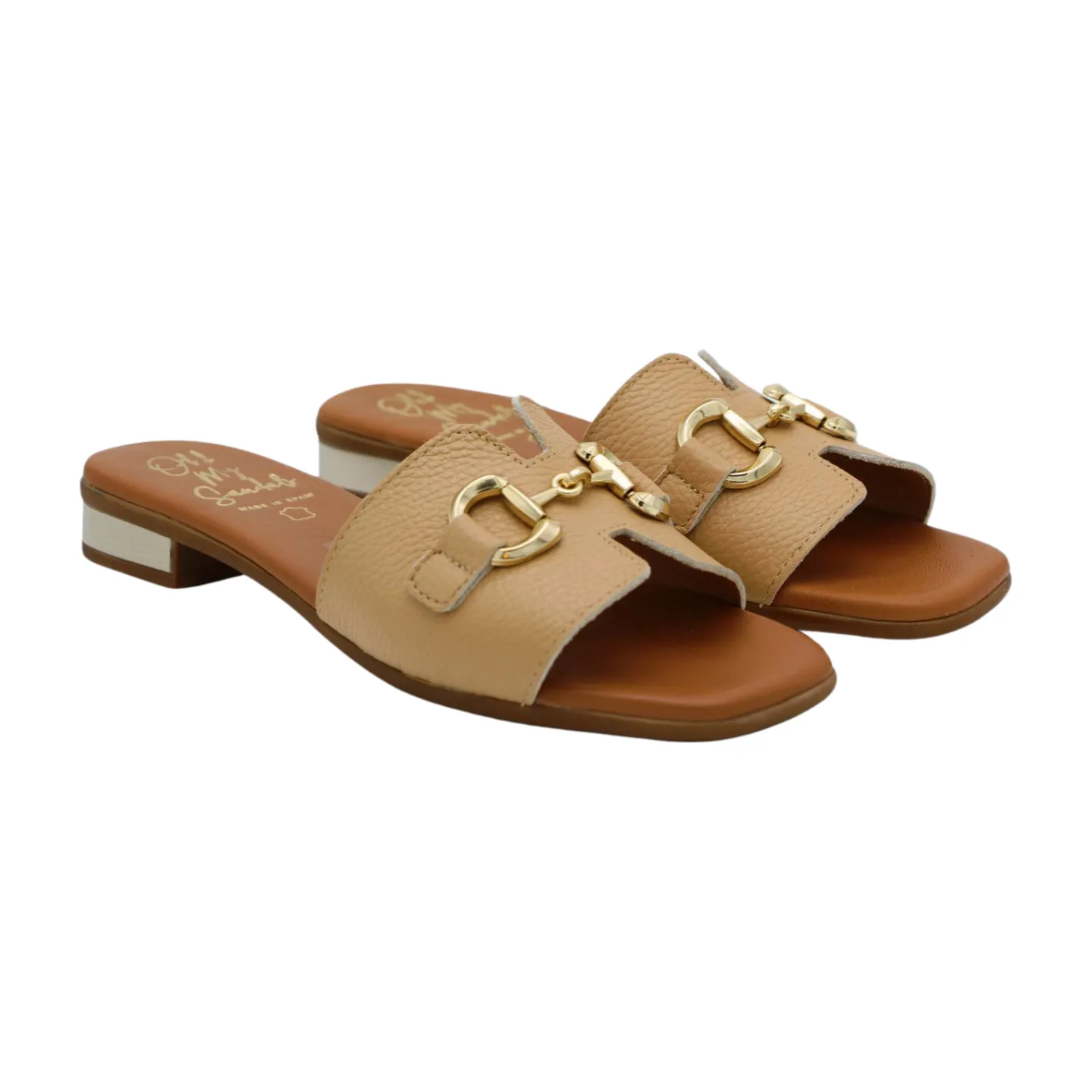 OH MY SANDALS Camel Leather Slider Sandal 5348