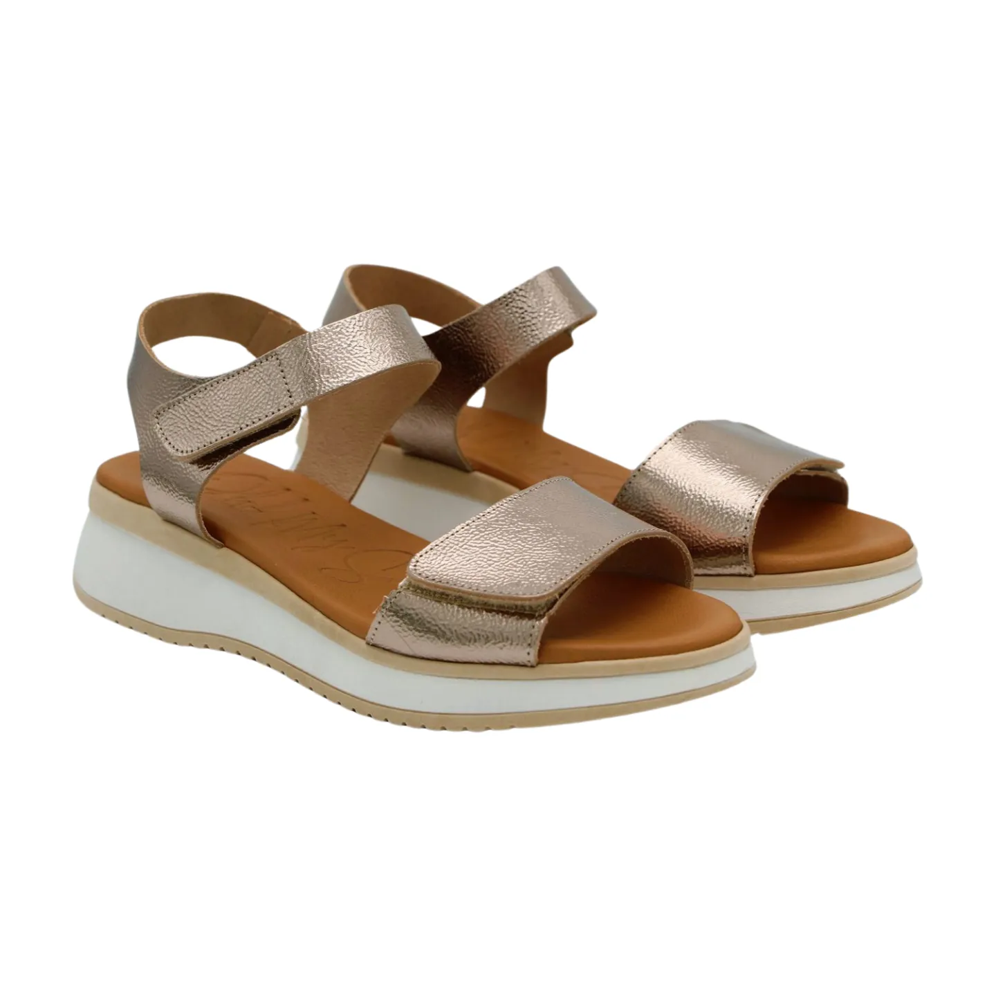 OH MY SANDALS Gold 2 Strap Low Wedge Sandal 5411
