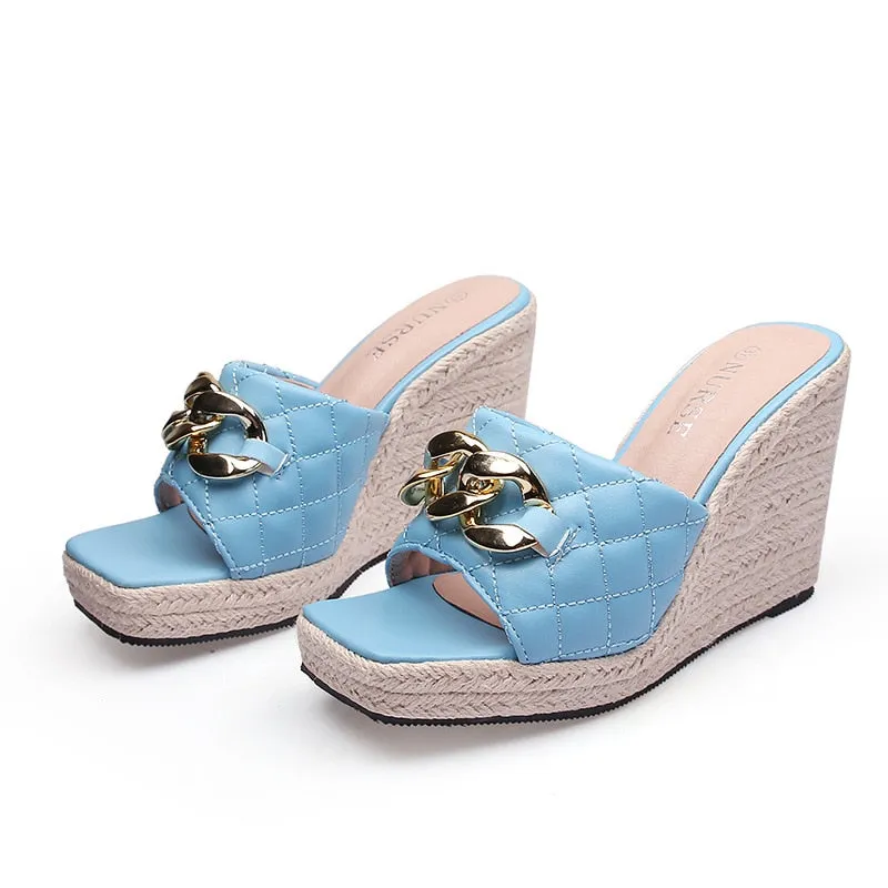 Peep toe Sandals Women Summer Shoes Fashion Platform Shoes Elegant Ladies Sandals Wedge Heel 10cm Yellow Black Pink A4199