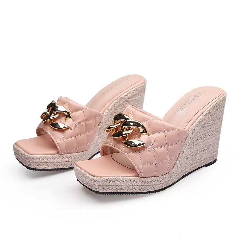 Peep toe Sandals Women Summer Shoes Fashion Platform Shoes Elegant Ladies Sandals Wedge Heel 10cm Yellow Black Pink A4199