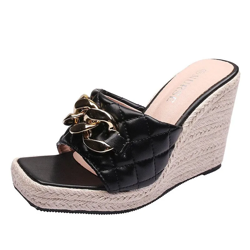Peep toe Sandals Women Summer Shoes Fashion Platform Shoes Elegant Ladies Sandals Wedge Heel 10cm Yellow Black Pink A4199
