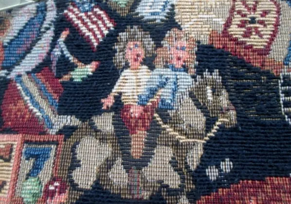 QUAIL HILL DESIGNS Hooked Rug Tapestry Satchel Travel Bag TEDDY BEAR TOYS