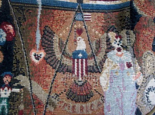 QUAIL HILL DESIGNS Hooked Rug Tapestry Satchel Travel Bag TEDDY BEAR TOYS