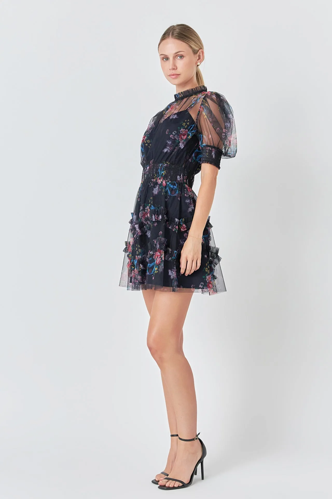Ruffled Mesh Mini Dress