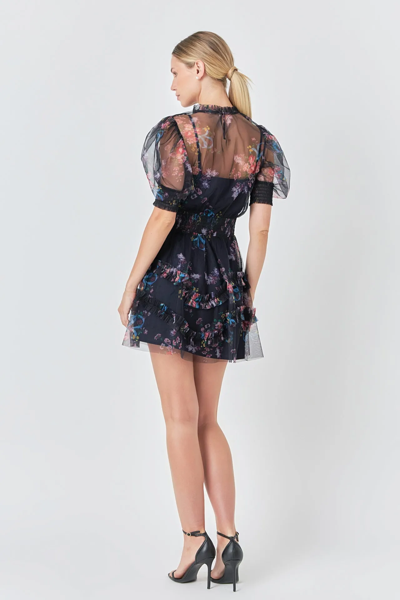 Ruffled Mesh Mini Dress