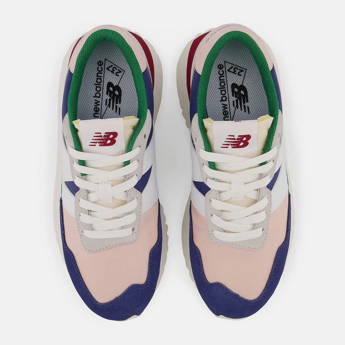 Scarpe Donna NEW BALANCE Sneakers 237 in Suede e Mesh colore Light Grey Moon Shadow Blue e Green