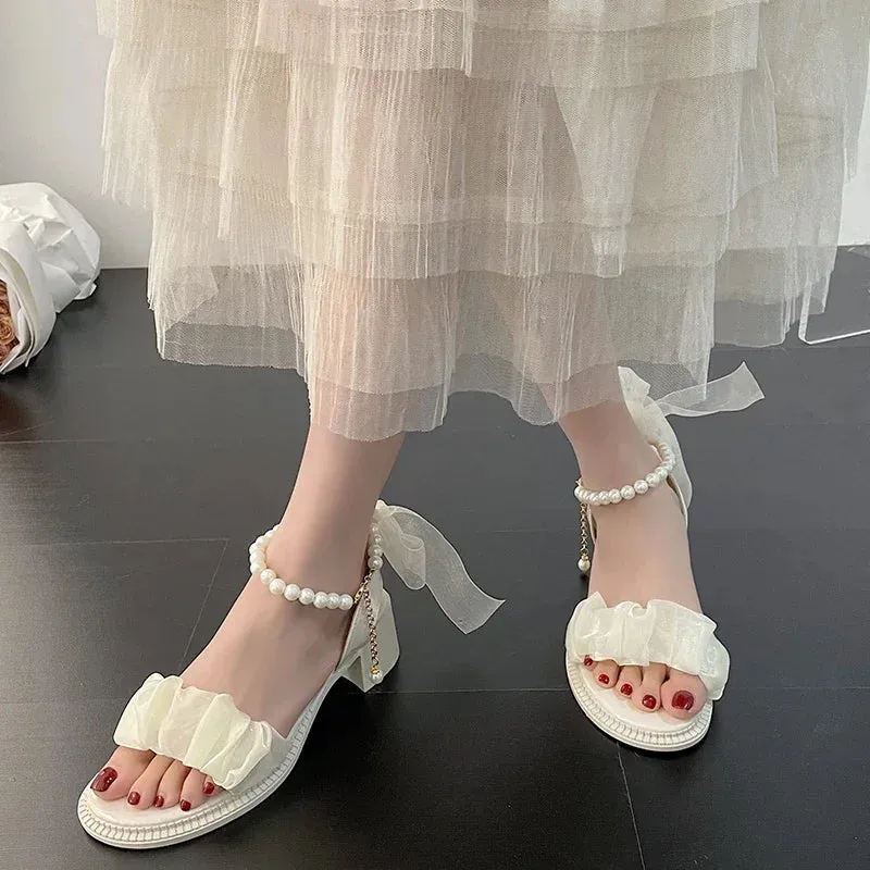 Sohiwoo Black Platform Sandals Female Shoe Summer Lace Denim Women's High Heels Med Espadrilles Girls Laces Fashion Gladiator Beige