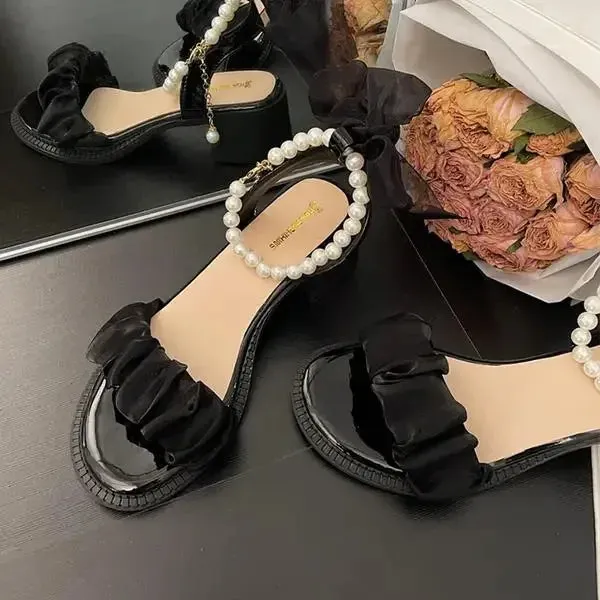 Sohiwoo Black Platform Sandals Female Shoe Summer Lace Denim Women's High Heels Med Espadrilles Girls Laces Fashion Gladiator Beige