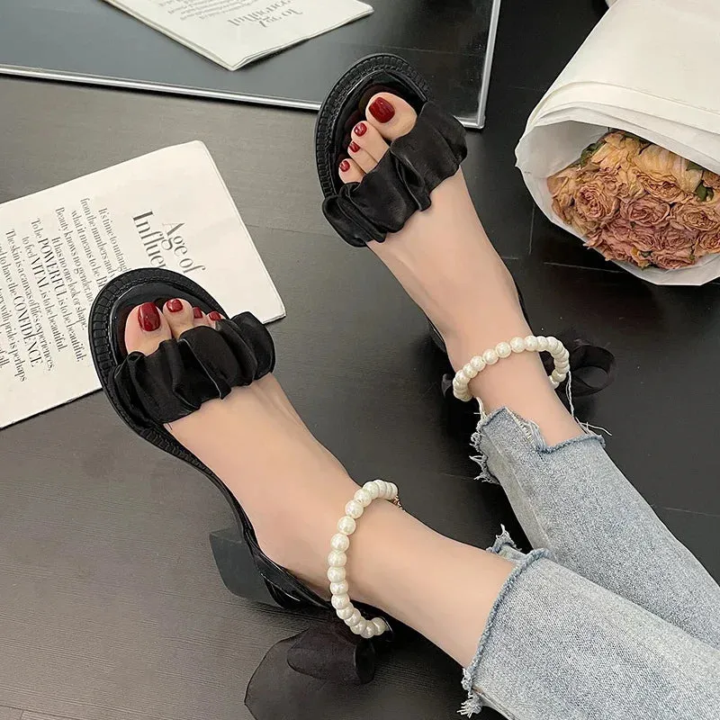 Sohiwoo Black Platform Sandals Female Shoe Summer Lace Denim Women's High Heels Med Espadrilles Girls Laces Fashion Gladiator Beige