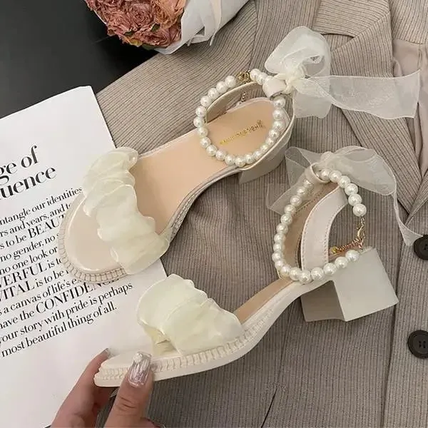 Sohiwoo Black Platform Sandals Female Shoe Summer Lace Denim Women's High Heels Med Espadrilles Girls Laces Fashion Gladiator Beige