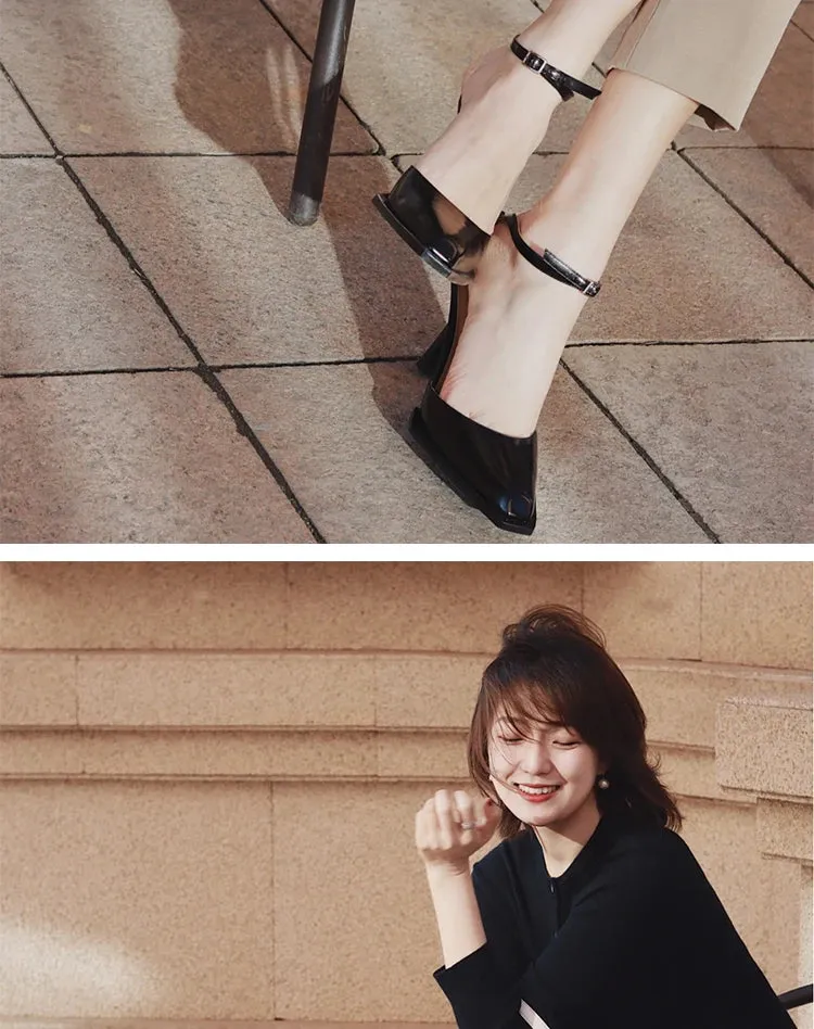 Sohiwoo High Heel Shoes New Summer Small Square Head Shallow Mouth Waterproof Platform Chain Sandals Women's Thin Heel Shoes